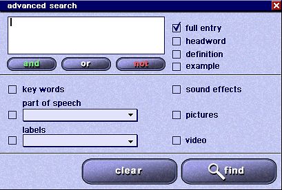 Longman WordWise Dictionary(2001 first edition):advanced search window