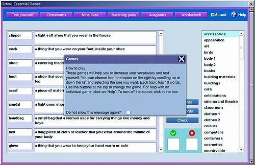 Oxford Essential Dictionary(2006 first edition):Games window(1)