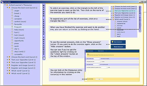 Oxford Learner's Thesaurus[2008:first]: Exercises window